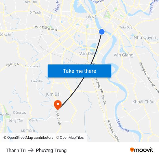 Thanh Trì to Phương Trung map