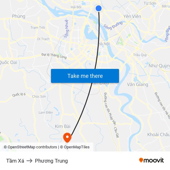 Tầm Xá to Phương Trung map