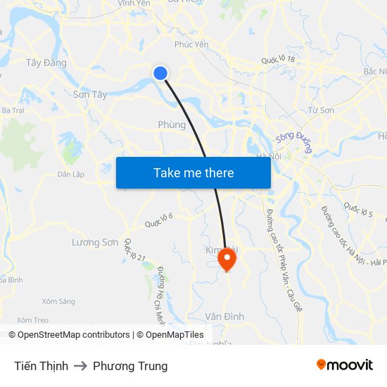 Tiến Thịnh to Phương Trung map