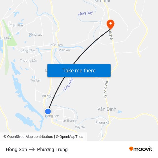 Hồng Sơn to Phương Trung map