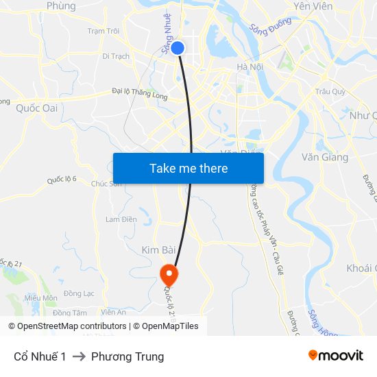 Cổ Nhuế 1 to Phương Trung map