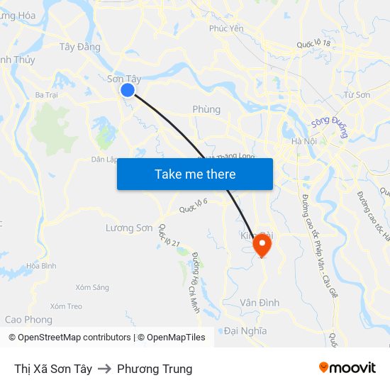 Thị Xã Sơn Tây to Phương Trung map