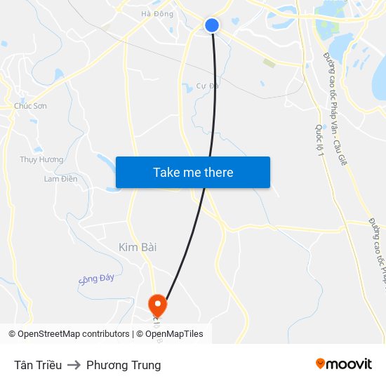 Tân Triều to Phương Trung map