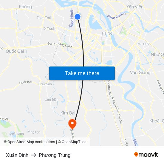 Xuân Đỉnh to Phương Trung map