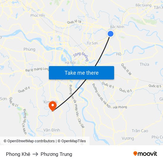 Phong Khê to Phương Trung map