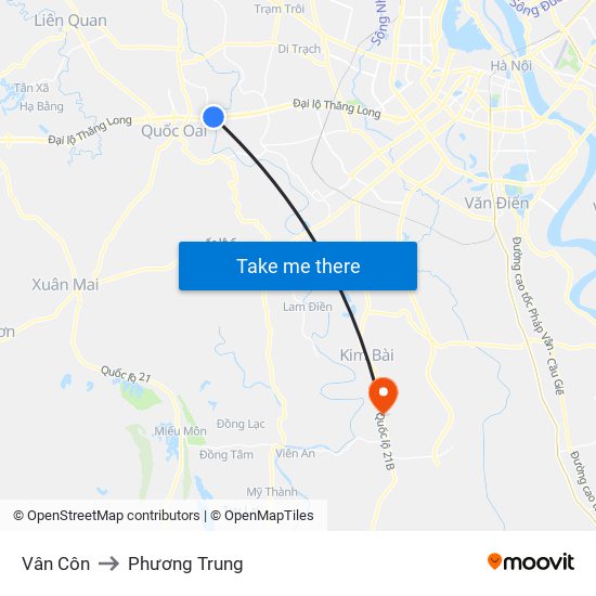 Vân Côn to Phương Trung map