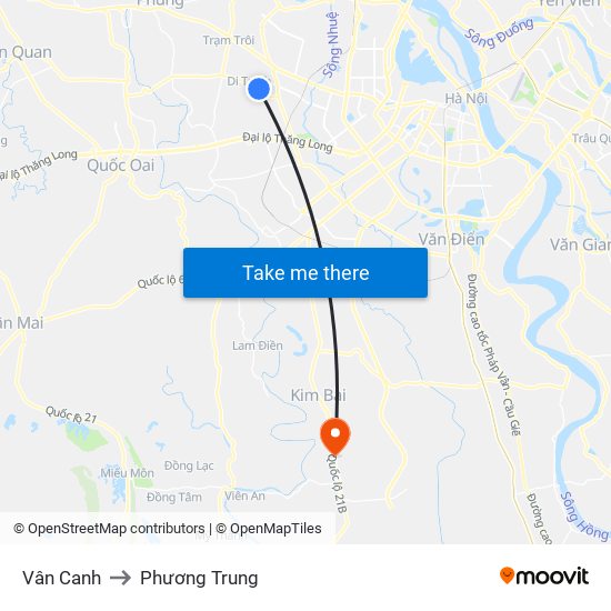 Vân Canh to Phương Trung map