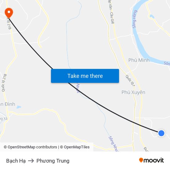 Bạch Hạ to Phương Trung map