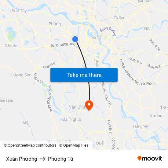 Xuân Phương to Phương Tú map