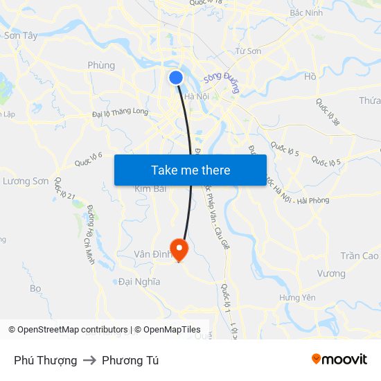 Phú Thượng to Phương Tú map