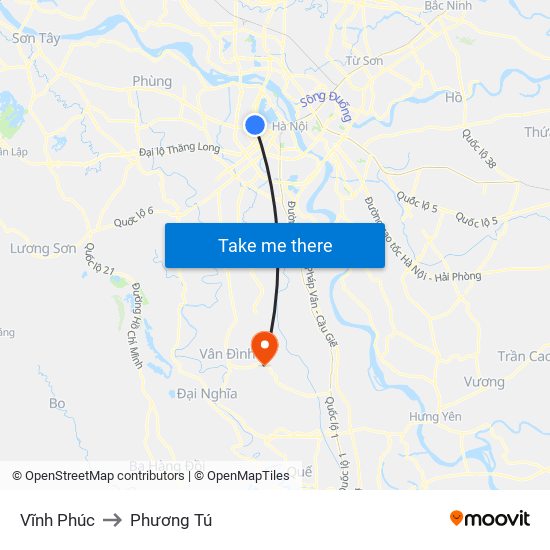Vĩnh Phúc to Phương Tú map