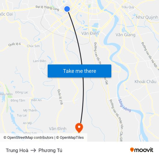 Trung Hoà to Phương Tú map