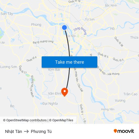 Nhật Tân to Phương Tú map