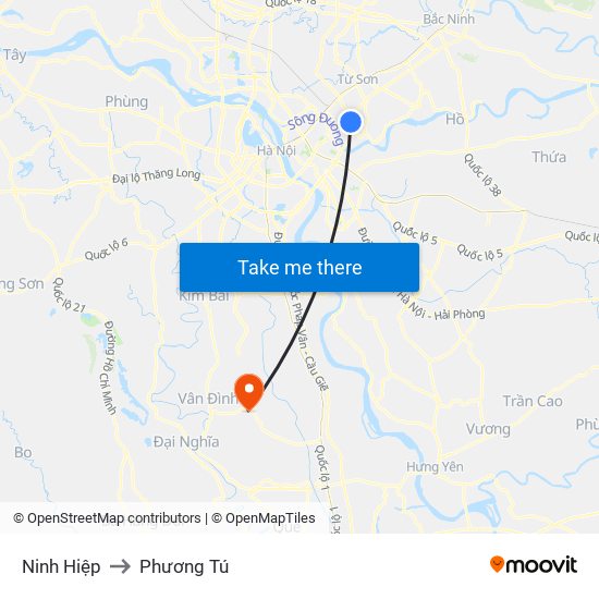 Ninh Hiệp to Phương Tú map