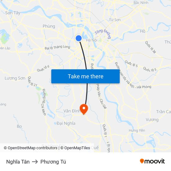 Nghĩa Tân to Phương Tú map