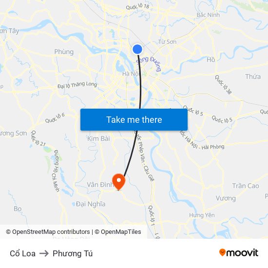 Cổ Loa to Phương Tú map