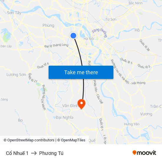 Cổ Nhuế 1 to Phương Tú map