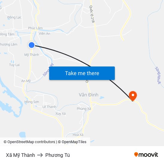 Xã Mỹ Thành to Phương Tú map