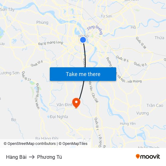 Hàng Bài to Phương Tú map