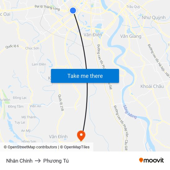 Nhân Chính to Phương Tú map