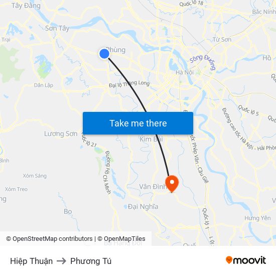 Hiệp Thuận to Phương Tú map