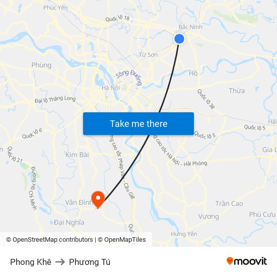 Phong Khê to Phương Tú map