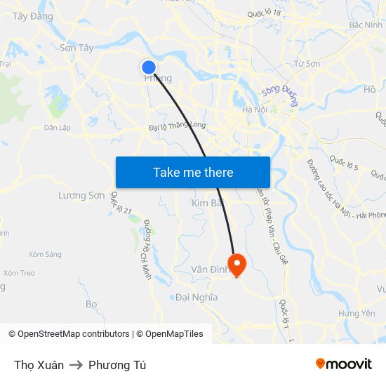 Thọ Xuân to Phương Tú map