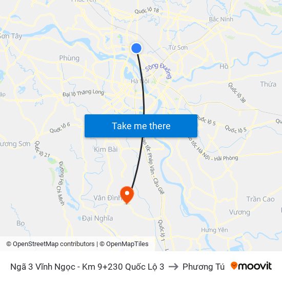 Ngã 3 Vĩnh Ngọc - Km 9+230 Quốc Lộ 3 to Phương Tú map