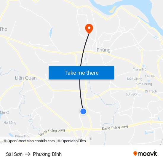 Sài Sơn to Phương Đình map