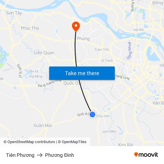 Tiên Phương to Phương Đình map