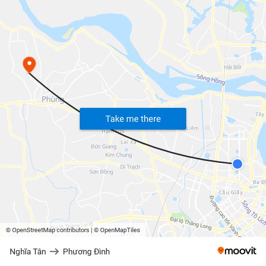 Nghĩa Tân to Phương Đình map