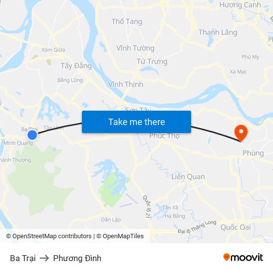 Ba Trại to Phương Đình map