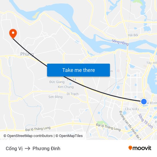 Cống Vị to Phương Đình map