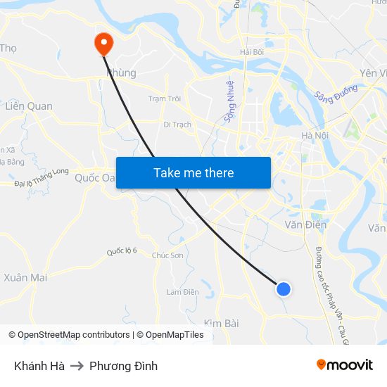 Khánh Hà to Phương Đình map