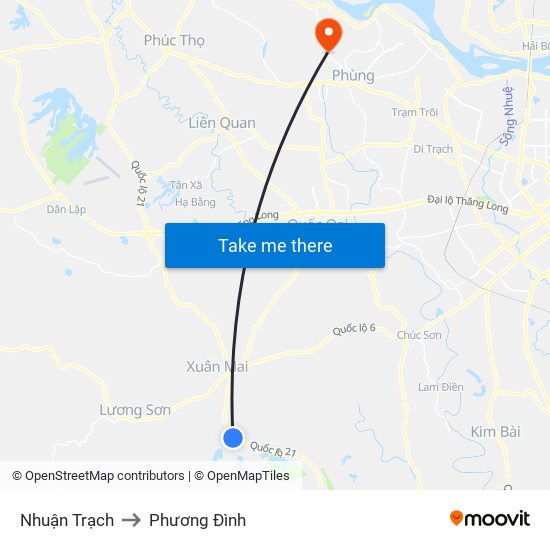 Nhuận Trạch to Phương Đình map