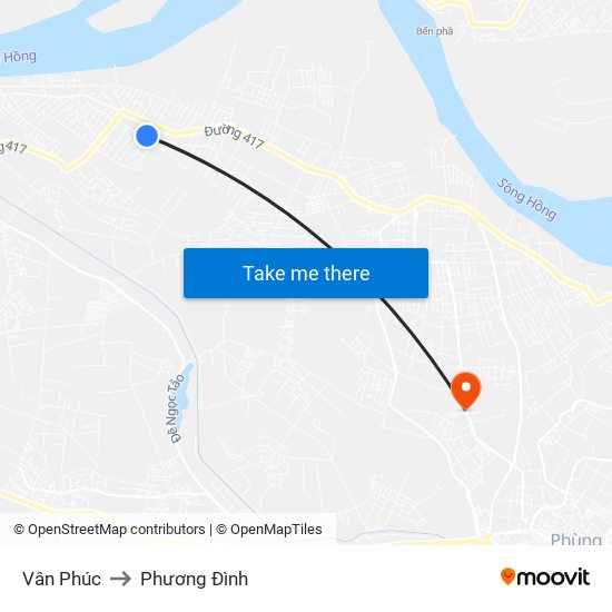 Vân Phúc to Phương Đình map