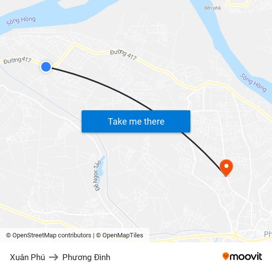Xuân Phú to Phương Đình map