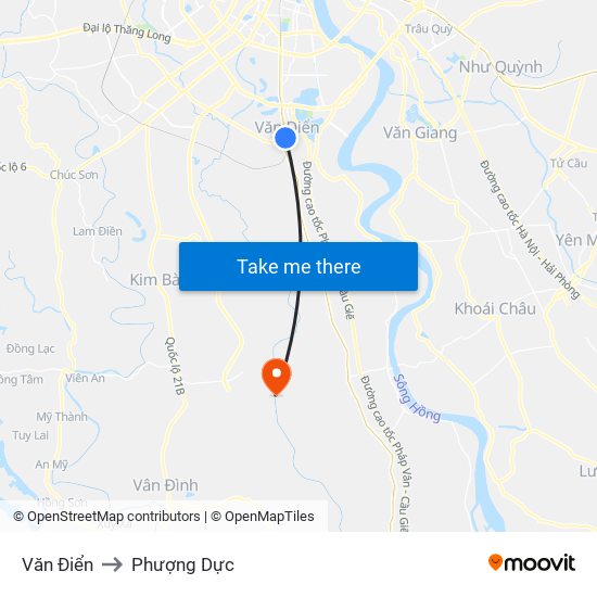 Văn Điển to Phượng Dực map