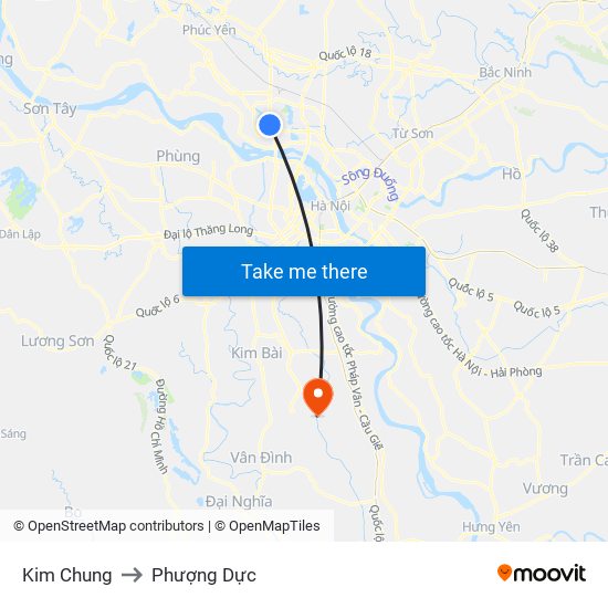 Kim Chung to Phượng Dực map