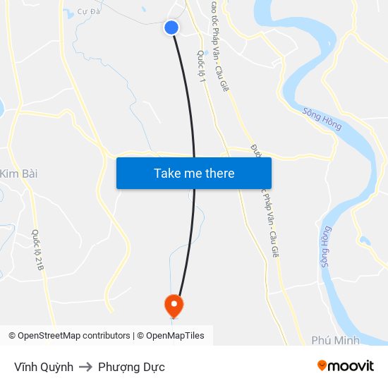 Vĩnh Quỳnh to Phượng Dực map