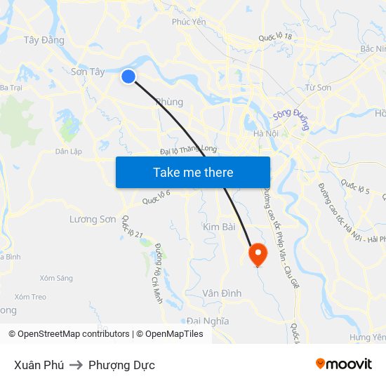 Xuân Phú to Phượng Dực map