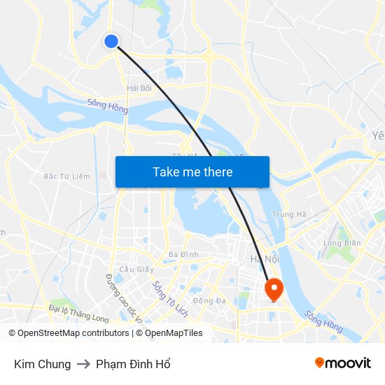 Kim Chung to Phạm Đình Hổ map