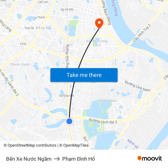 Bến Xe Nước Ngầm to Phạm Đình Hổ map