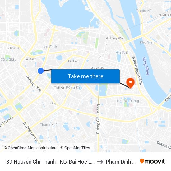89 Nguyễn Chí Thanh - Ktx Đại Học Luật to Phạm Đình Hổ map