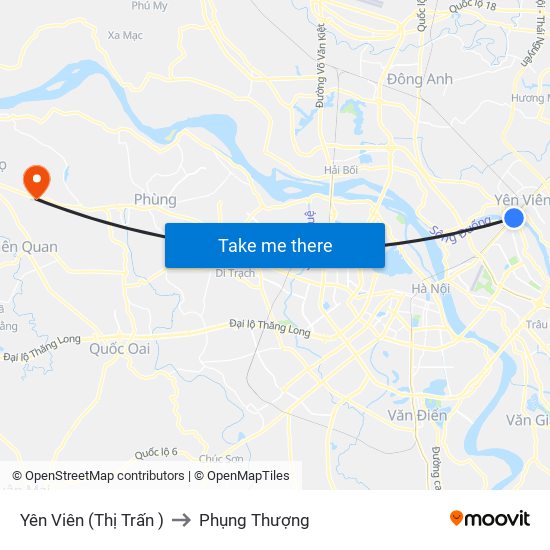 Yên Viên (Thị Trấn ) to Phụng Thượng map