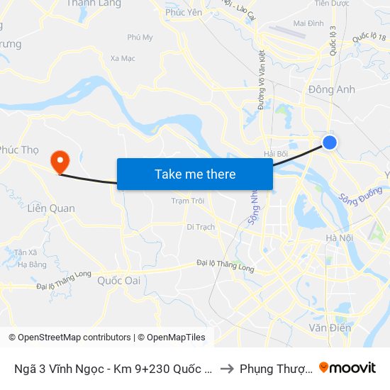 Ngã 3 Vĩnh Ngọc - Km 9+230 Quốc Lộ 3 to Phụng Thượng map