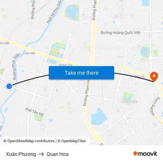 Xuân Phương to Quan Hoa map