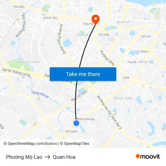 Phường Mộ Lao to Quan Hoa map