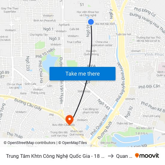 Trung Tâm Khtn Công Nghệ Quốc Gia - 18 Hoàng Quốc Việt to Quan Hoa map