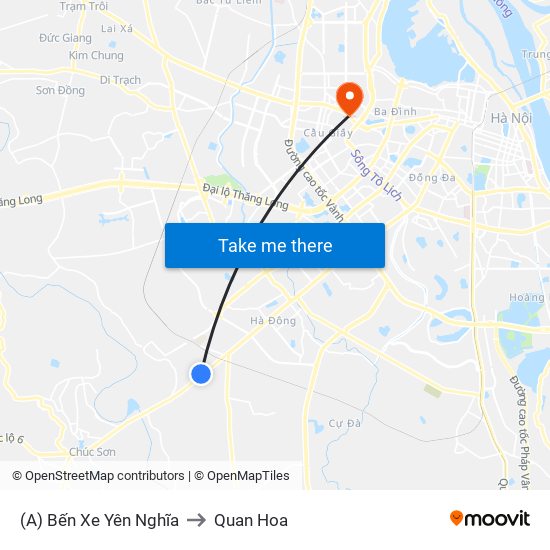 (A) Bến Xe Yên Nghĩa to Quan Hoa map